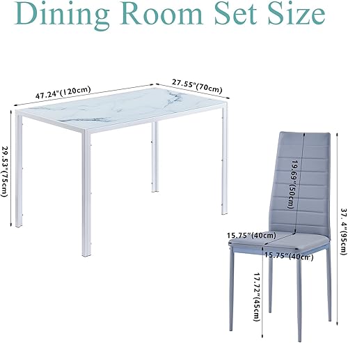 Miniatura 2 de paonne Mesa de comedor de cristal de 5 piezas con sillas, juego de mesa de comedor moderno para 4, mesa de cocina y sillas, juego de comedor para 4