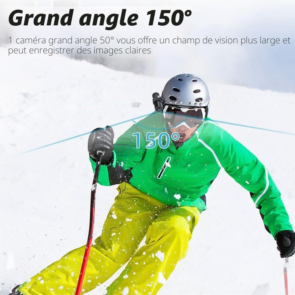 Caméra Casque VSYSTO, Allumage/Extinction Automatique, WiFi HD 1080P Objectif Grand Angle 150° Vision Nocturne Étoile Caméra de Casque Portable Caméra d’Action, Capteur G, Enregistrement en Boucle