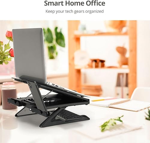 Miniatura 7 de SIIG Soporte para portátil, soporte elevador ergonómico ajustable, soporte para teléfono inteligente y ventilación térmica, diseño portátil para 10