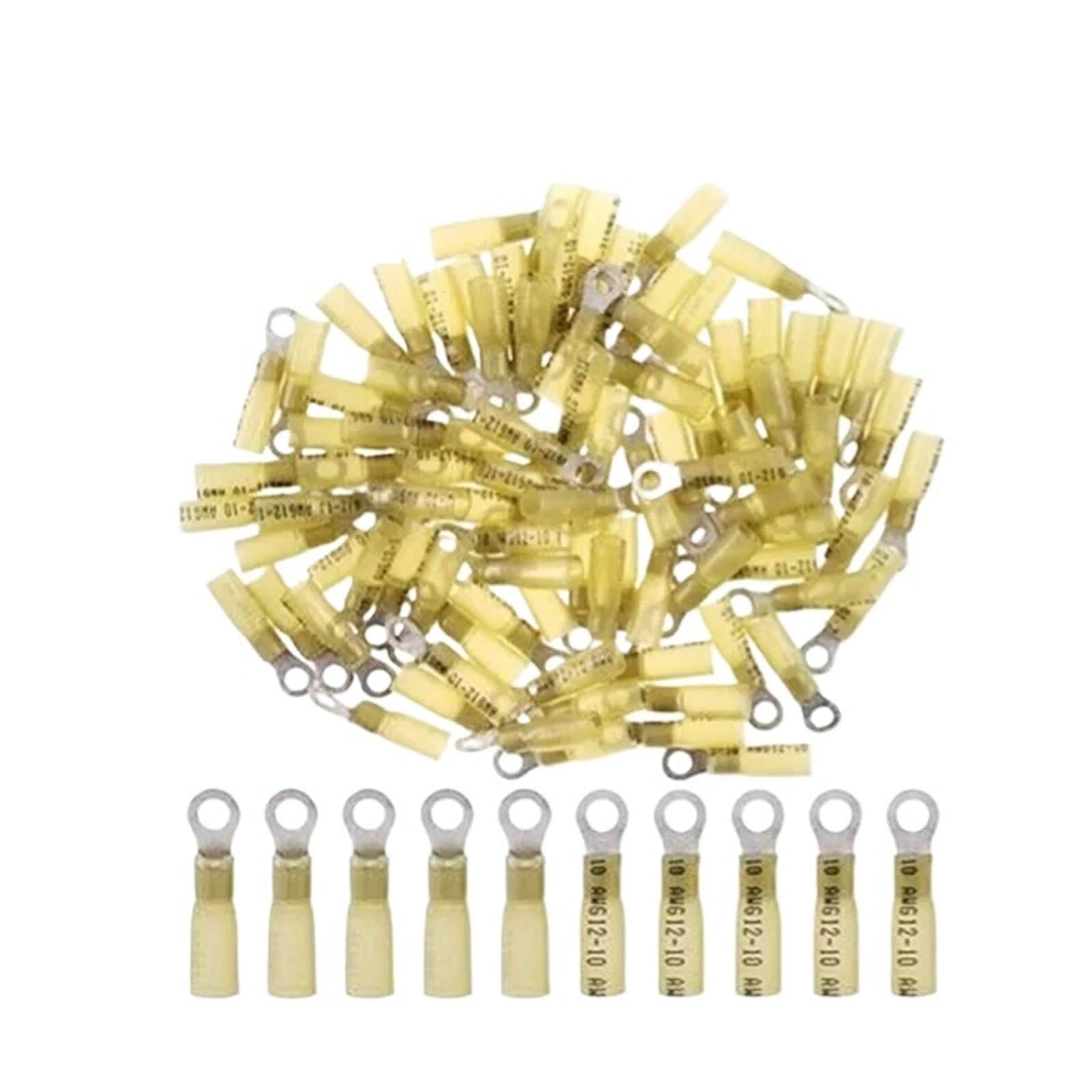 Ciopljhkl One Color 20Pcs 12-10Awg Yellow Heat Shrink Insulated Waterproof Ring Connector Electrical Wiring Crimp Terminals For Home,Factory,Cars,Ship