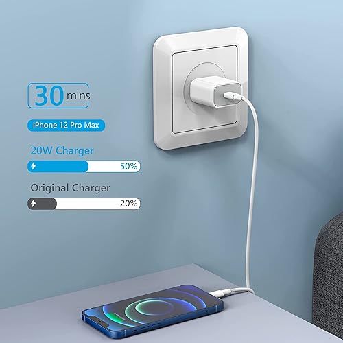 Miniatura 3 de Cargador rápido, cargador de pared PD USB C de 20 W con cable USB C a Lightning de 5 pies