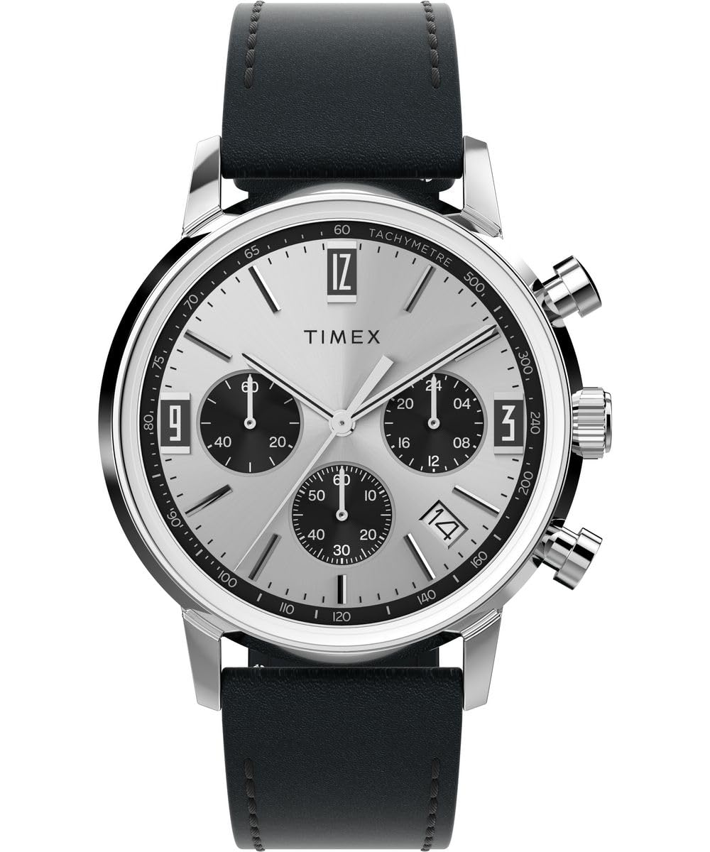 Timex Marlin Cronografo Uomo Pelle - Cassa Argento 40mm, Quarzo