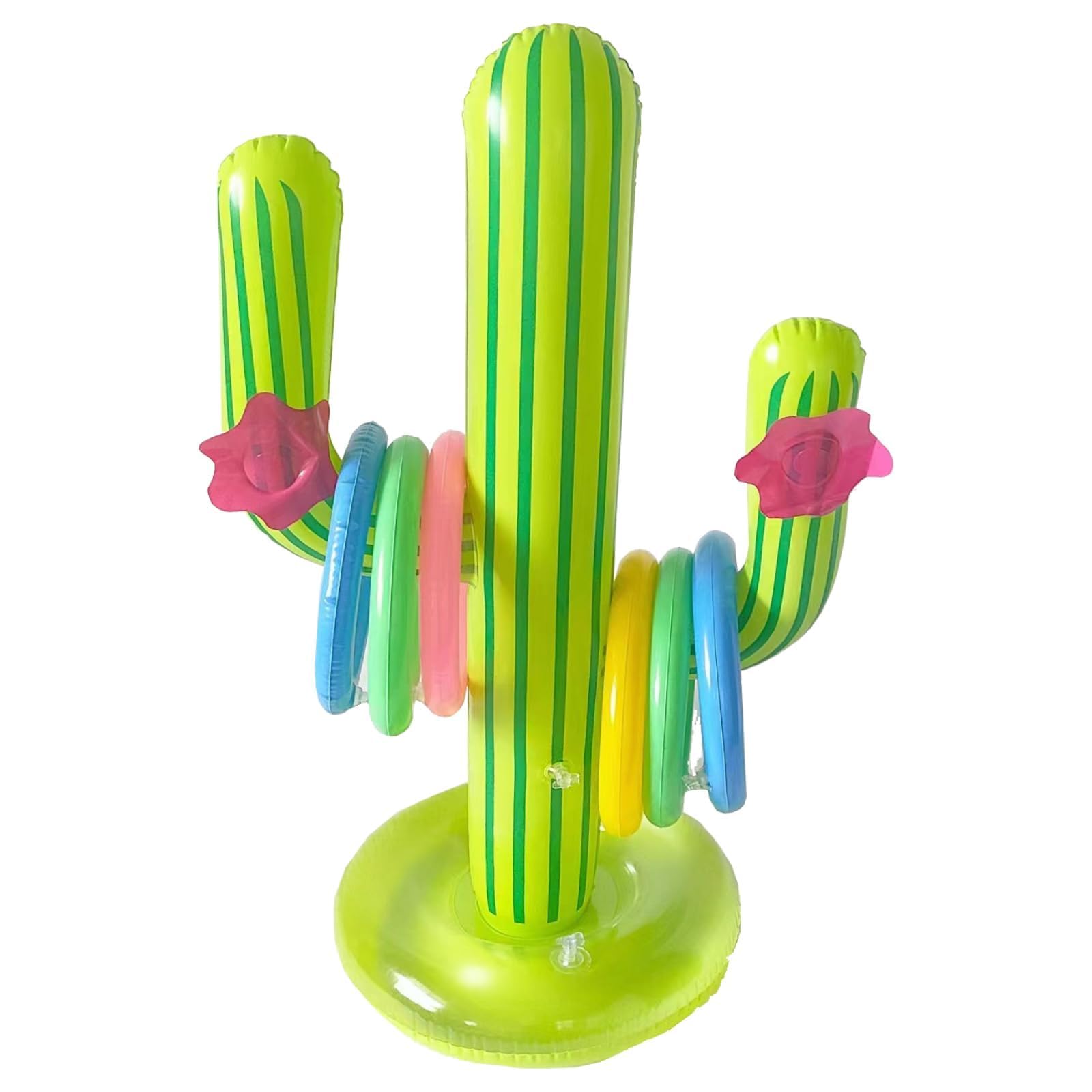 7 PCS Hawaiian Party Decorations,Cactus Ring Toss Game Set with 6 Rings,Hawaiian Accessories,Mexican Decorations,Inflatable Palm Tree,Summer Pool Ring Toss Game,Hawaii Party Decor Swimming Pool Toy