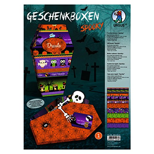 Ursus 5060001 - Geschenkbox Spooky, 6 Geschenkboxen mit verschiedenen Motiven, aus Fotokarton 300 g/qm, beidseitig bedruckt, gelasert und genutet, inklusive 12 Paper Tags und Bastelanleitung