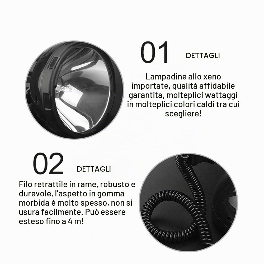 Faro di Ricerca ad Alta Potenza da 220 W Faro di Ricerca allo Xeno a Lungo Raggio a Luce Forte da 160 W Utilizza Batteria da 12 V 24 V per Caccia Barca per Auto ECC., Torcia a Regolazione Continua