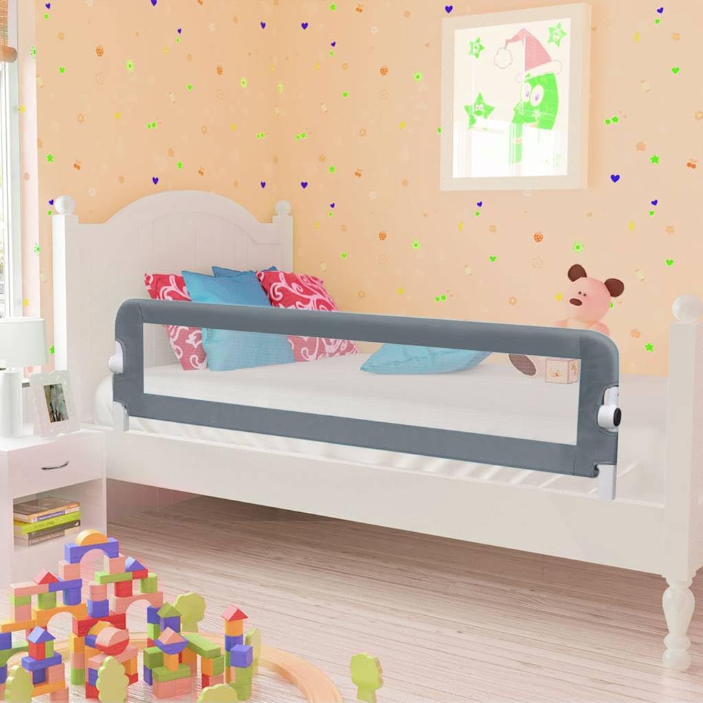Kleinkind Bettschutzgitter Grau 120x42 cm Polyester klappbar höhenverstellbar atmungsaktiv Schutzgitter Rausfallschutz für Kinderbett Elternbett Familienbett Reisebett mit Barriere