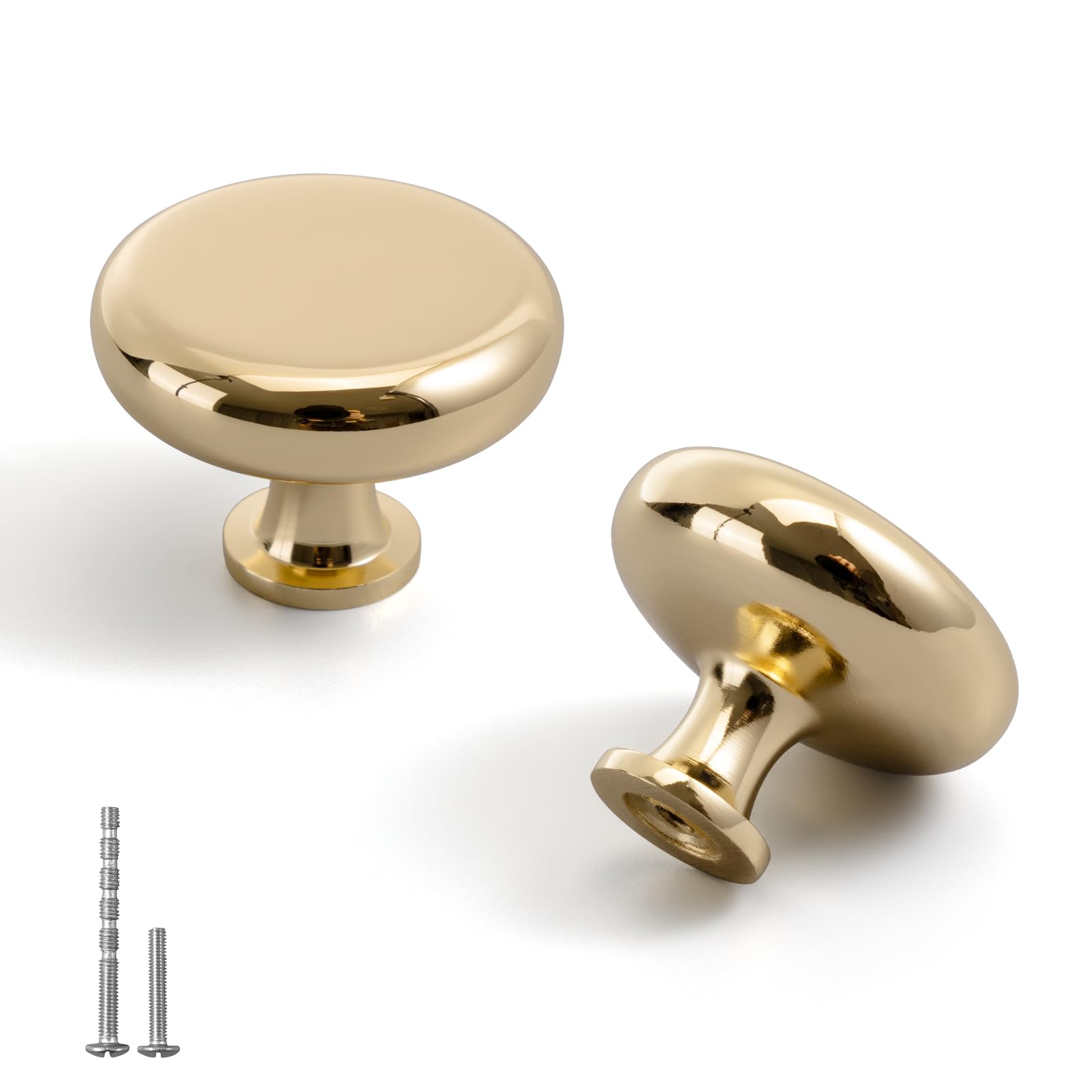 Photo 1 of YAGU Modern 10 Pack Polished Brass Kitchen Drawer Knobs 1-1/4 Inch Bright Gold Cabinet Pulls Round Solid Dresser Hardware for Cupboard Wardrobe Closet