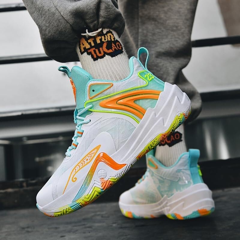 Unisex-Basketballschuhe mit Farbverlauf, atmungsaktiv, gepolstert, Court-Sneaker | Leichtes, Atmungsaktives Mesh-Obermaterial Mit Farbverlauf. Anti-Rutsch-Sohle Mit Hoher Rückfederung For Basketball Im Freien