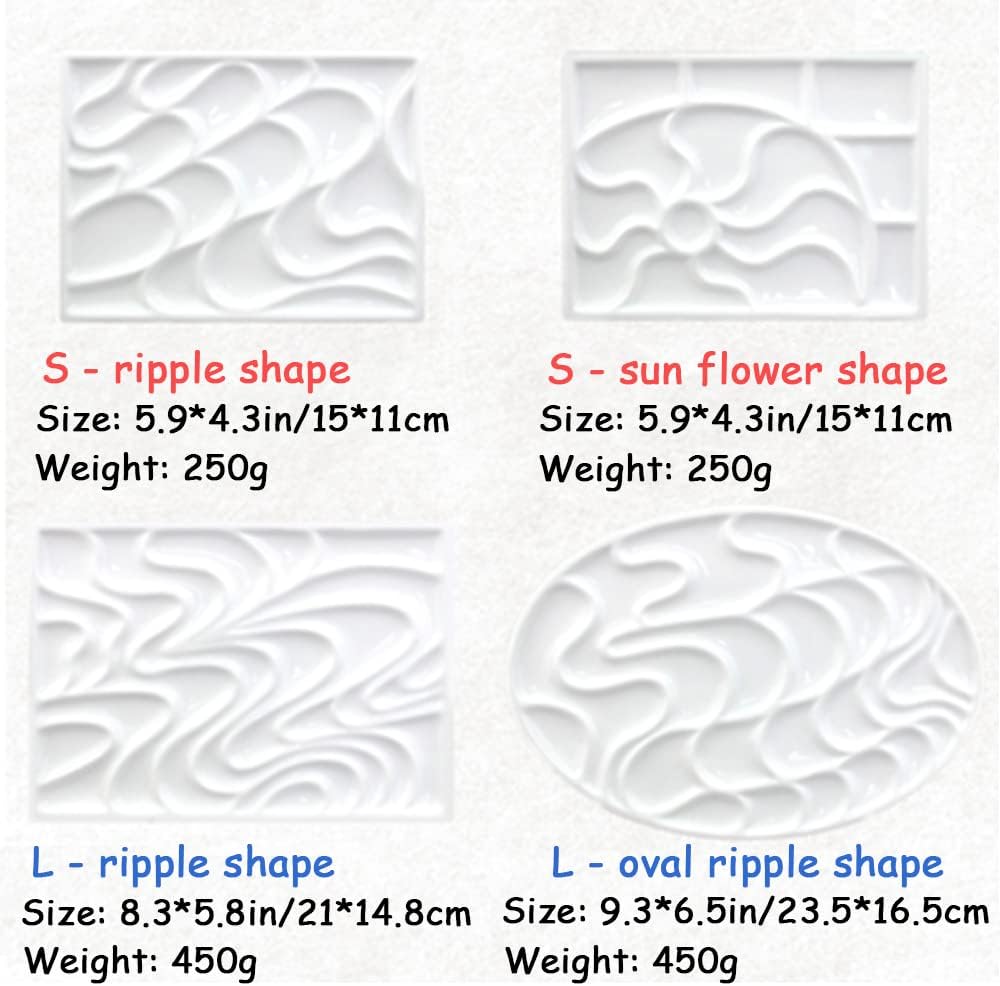 5-9in Ceramic Watercolor Mixing Palette, Square Porcelain Watercolor Palette, Porcelain Watercolor Palette, Ceramic Artist Paint Palette for Watercolor Gouache (L - Ripple)