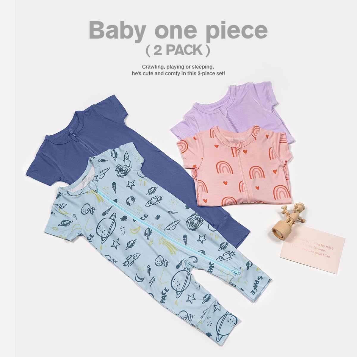 Teach Leanbh Baby Boys Girls 2 Pack Bamboo Viscose Pajamas 2 Way Zipper Short Sleeve Romper Jumpsuit Sleep and Play - Image 7