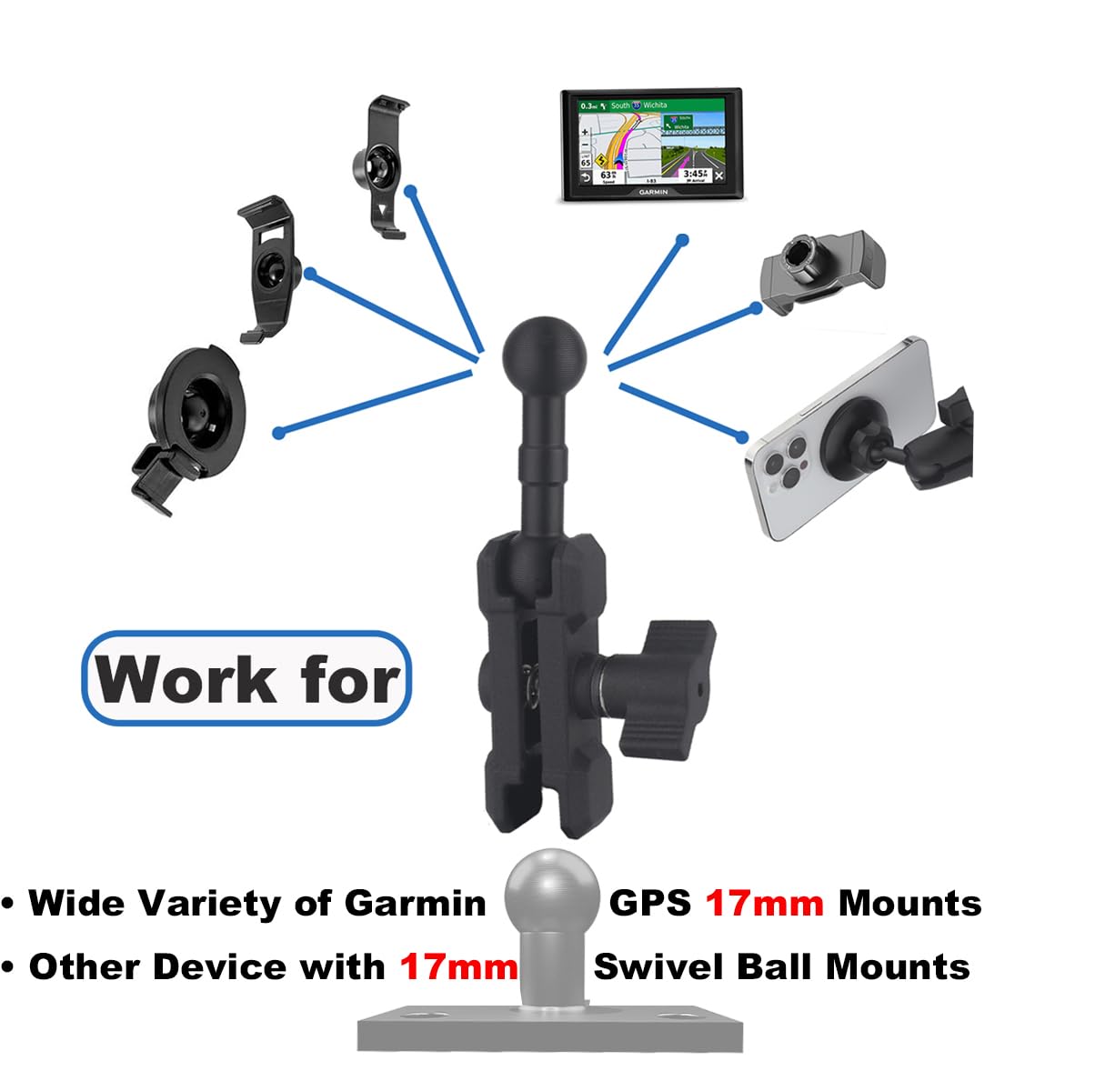 Goktvai Handyhalter Verlängerungsarm - 17mm Kugelhalter 360° Drehbar Alu