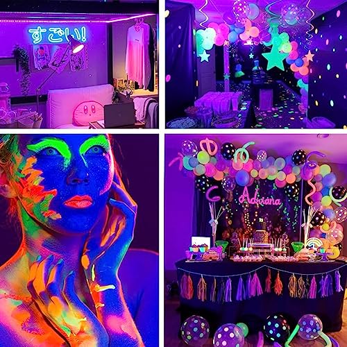 Image of Upgraded 16.4ft /5M LED Black Light Strip Set with Remote, 300 LEDs, 12V Self-Adhesive Dimmable Black Light Fixture, for Dance Parties, SMD2835 LED Lamp Beads, Non-Waterproof