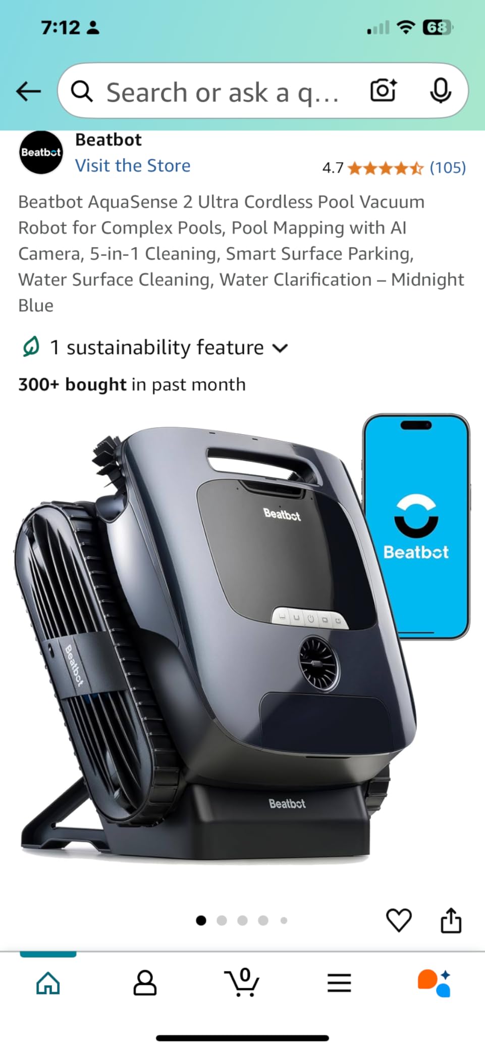 Beatbot AquaSense 2 Ultra Cordless Robotic Pool Cleaner for Complex Pools, Pool Mapping with AI Camera, 5-in-1 Cleaning, Smart Surface Parking, Pool Skimmer, Water Clarification – Midnight Blue photo review
