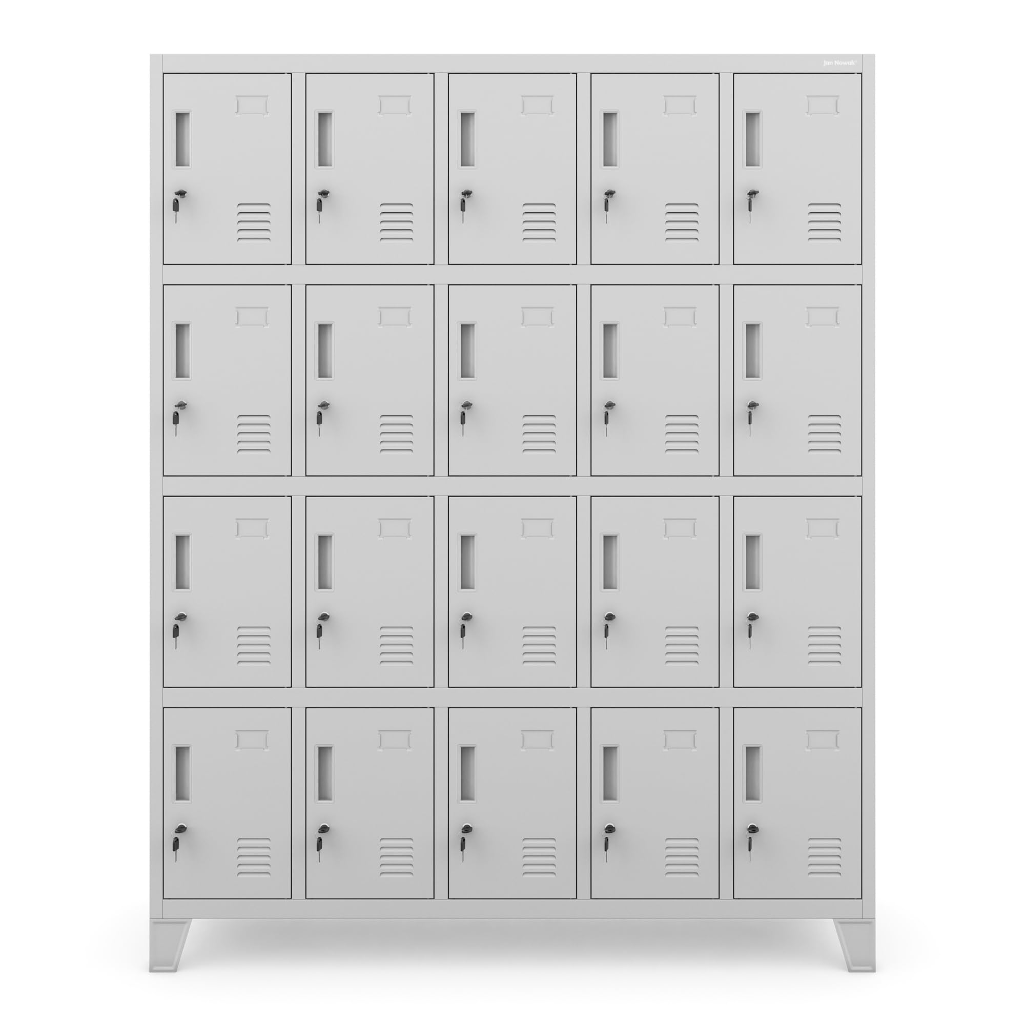 Jan Nowak Domator Armadietto spogliatoio Armadio metallico con 20 Scomparti Fessure di ventilazione Rivestimento in polvere 172 cm x 136 cm x 45 cm (Grigio)