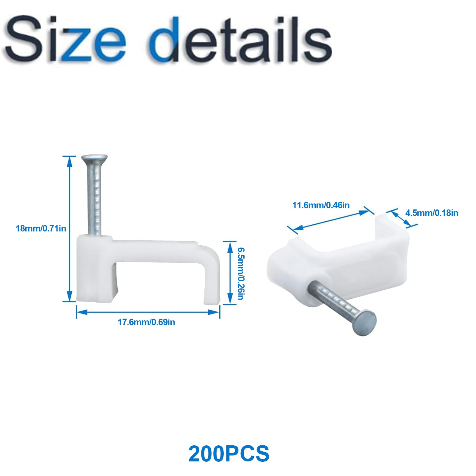 INCREWAY - Pack 200 Clips De Cable Con Clavos, 8 Mm, Color Blanco, Ideal Para Organizar Cables En Casa Y Oficina