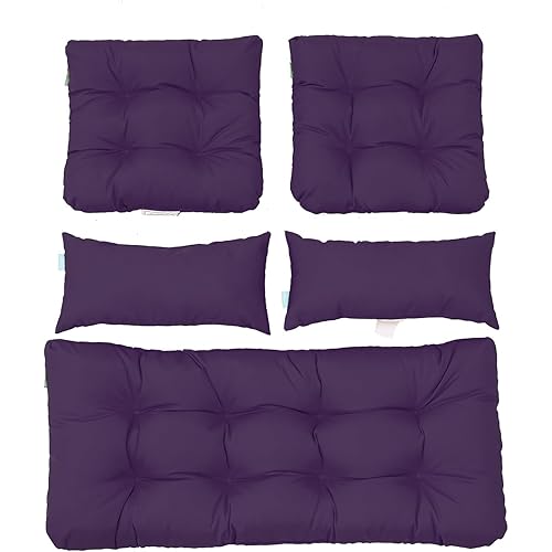 QILLOWAY Outdoor Patio Wicker Seat Cushions Group Loveseat/Two U-Shape/Two Lumbar Pillows for Patio Furniture,Wicker Loveseat,Bench,Porch,Settee of 5 (Purple)