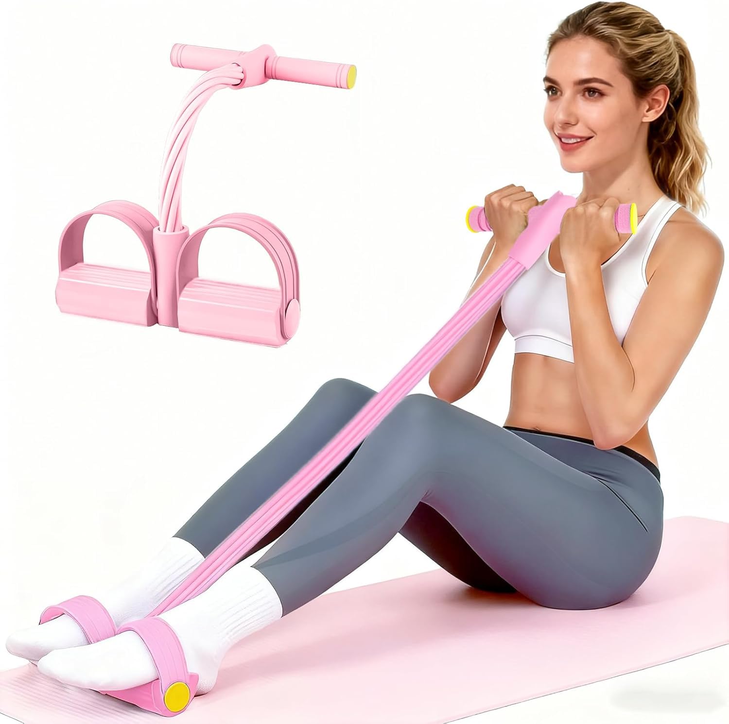 Multifunction Tension Rope, 6-Tube Elastic Yoga Pedal Puller Resistance Band, Natural Latex Tension Rope Fitness Equipment, for Abdomen/Waist/Arm/Leg Stretching Slimming Training (Pink)