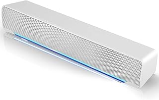 Soundbar, Mini Soundbar with USB and 3.5mm Audio Plug Bass 3D Stereo Sound Speaker with LED Breathing Light Compatible with TV, Desktop, Laptop, Smartphone,PC, MP3(White)