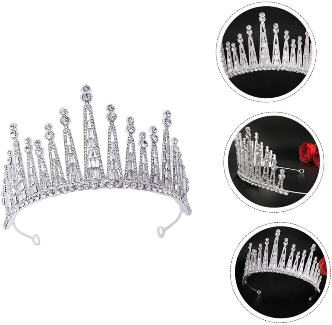 Baroque Rhinestone Crown Headdress Silver Zinc Alloy Bridal Wedding Tiara Hair Accessory for Women Party and Ceremony