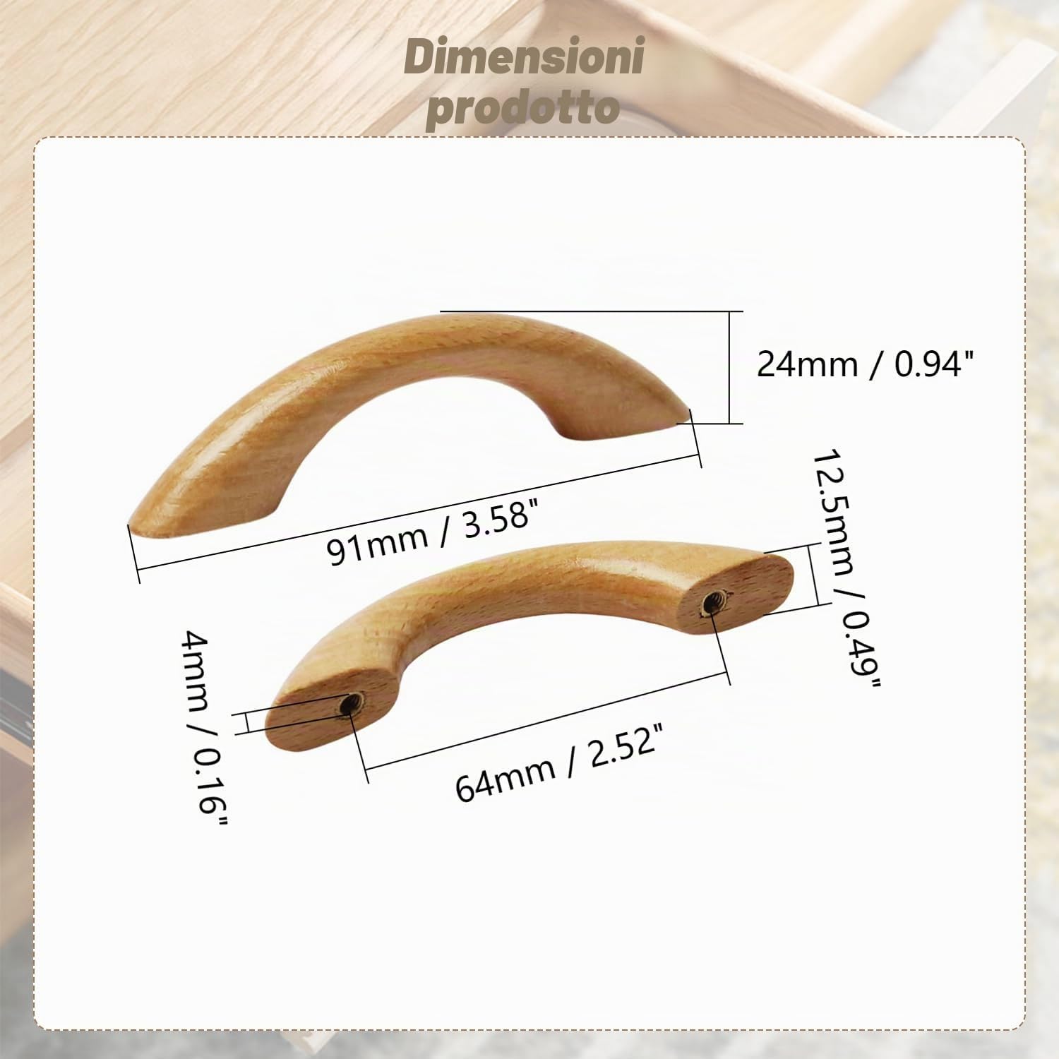 MroMax Maniglie in Legno Naturale, Distanza Tra i fori di 64mm, Lunghezza 96 mm, 10pz Legno Pull Manopole per Mobili per Armadi