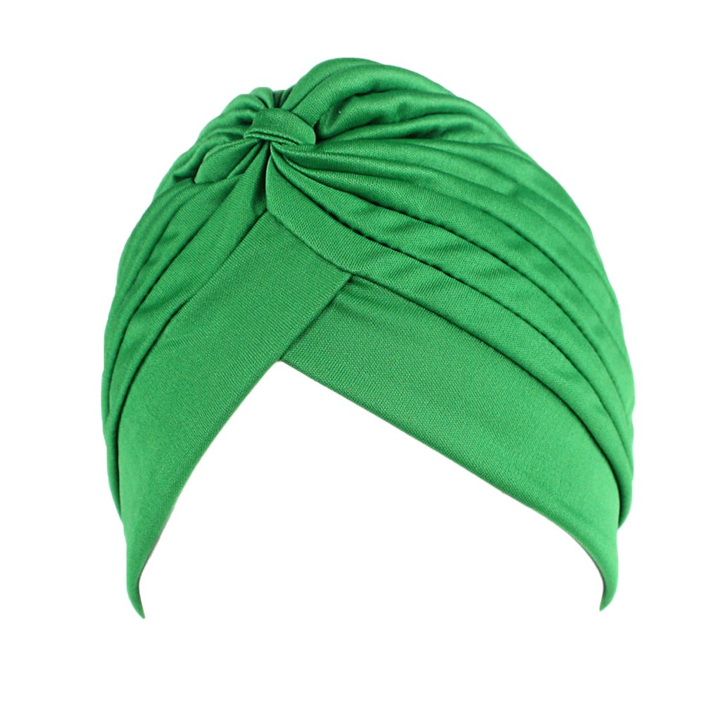 COMVIP Womens Twisted Pleated Stretchable Swim Bathing Turban Cap Green