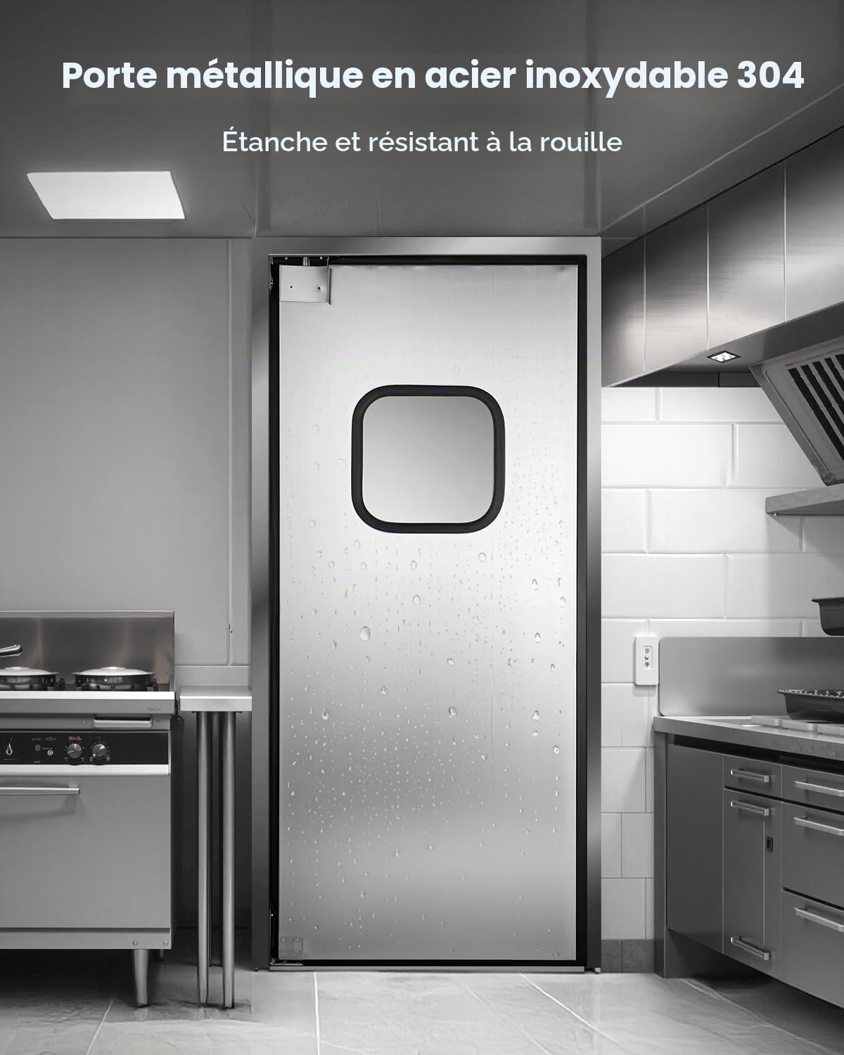 VEVOR Porte Battante en Acier Inoxydable à Panneau Simple pour Ouverture de Porte 91x213 cm, avec Trous Pré-percés, Ensemble d'Accessoires, Facile à Installer, Fonctionnement Fluide et Silencieux
