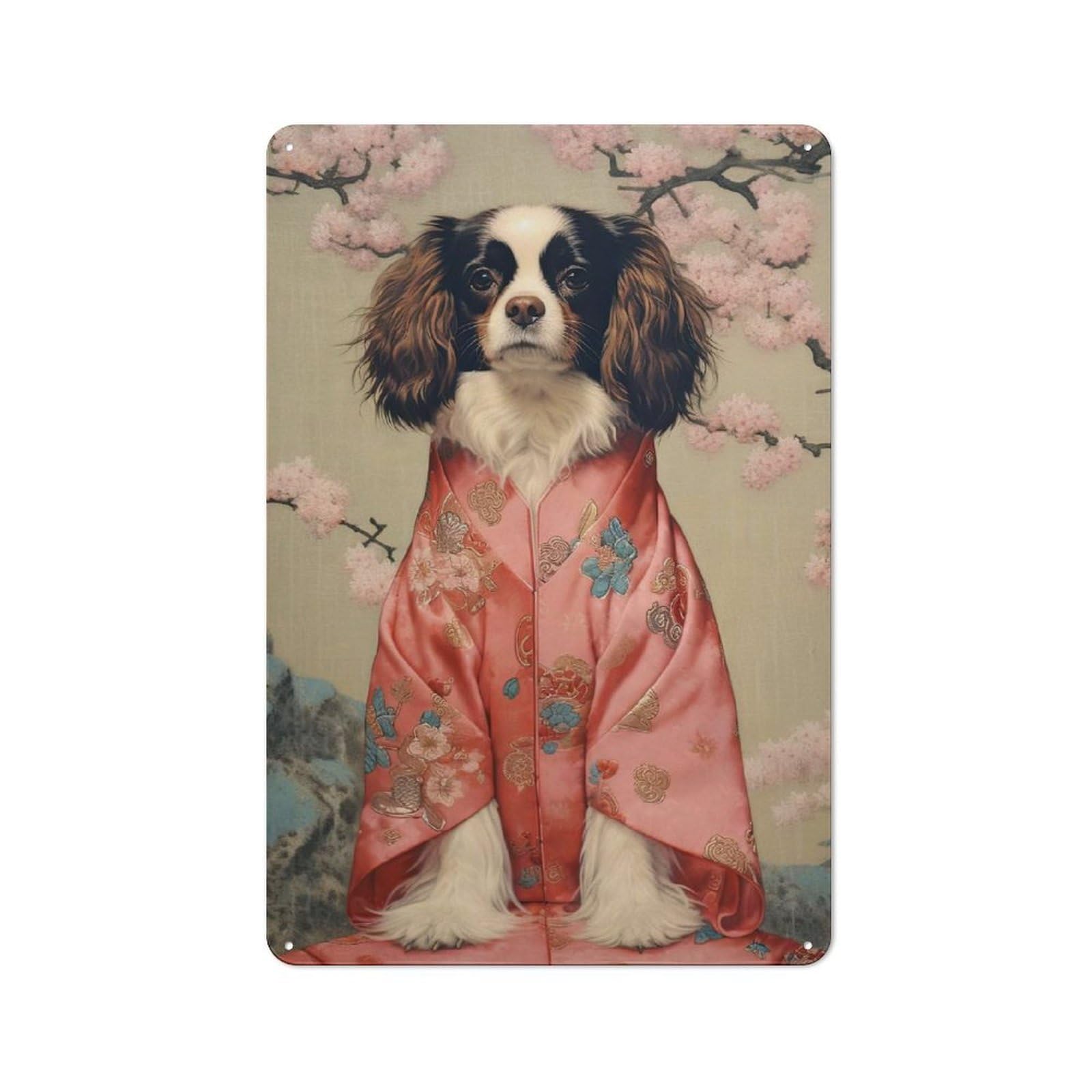 Junmoney Style-3 Cavalier Dog Geisha Decorative Tin Plaque 30X20cm, Vintage Bar Wall Plaque For Bar, Kitchen, Garage Or Games Room