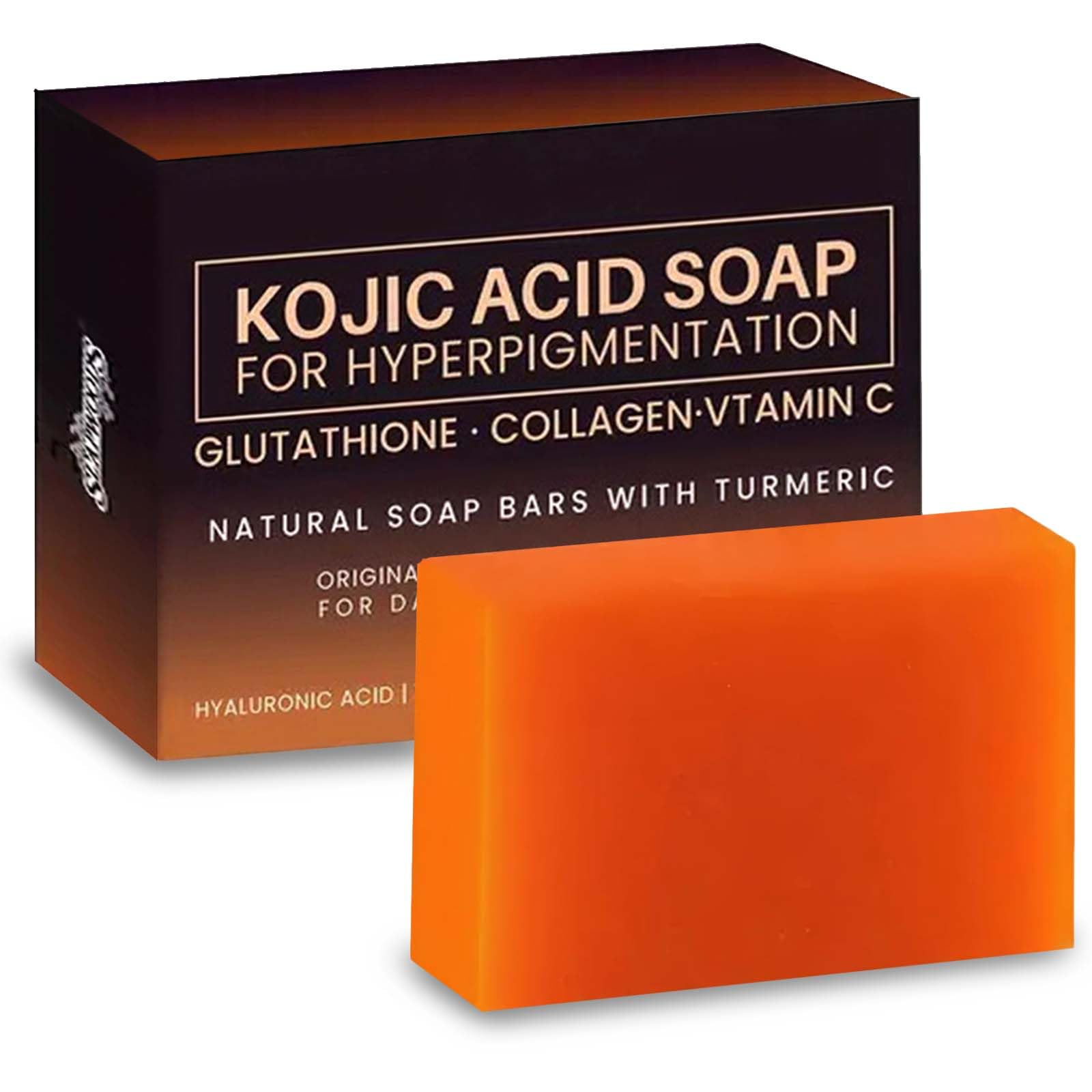 LAXDAMREKojic Acid Dark Spot Remover Soap Bars with Original Japanese Formula, Vitamin E, Retinol, Collagen, Hyaluronic Acid & Shea Butter for Even & Brighter Skin Tone, Face & Body (1 Pack, Orange)