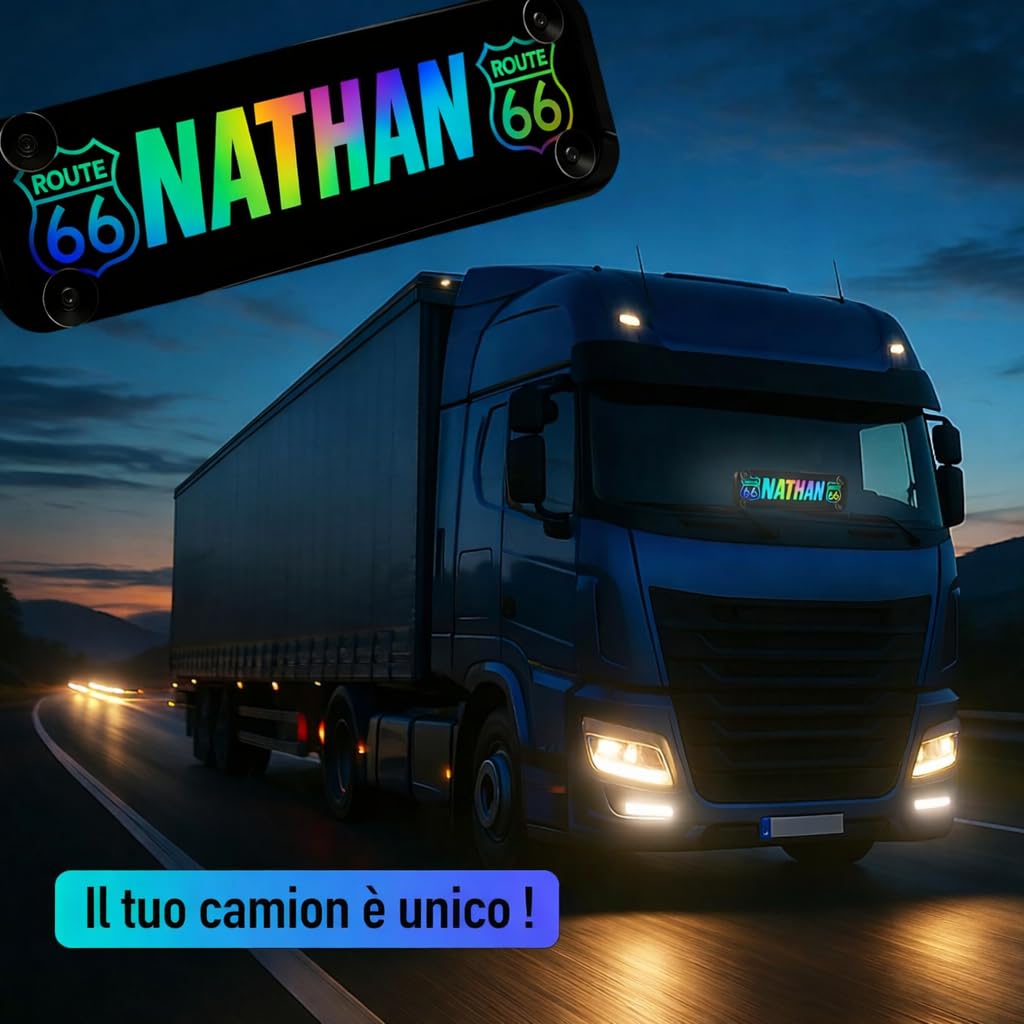 Targa luminosa camion personalizzata 60 x 14cm STICK OLIVIER® illuminazione LED RGBW atmosfera musicale 5V 12V 24V USB targa camionista personalizzata [ Insegna luminosa personalizzabile ]