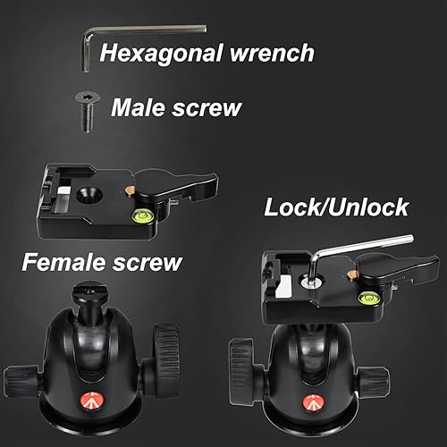 Miniatura 5 de SIOTI 323 RC2 Adaptador de placa de liberación rápida, adaptador de conexión rápida con placa de liberación rápida para monopod Manfroto, trípode