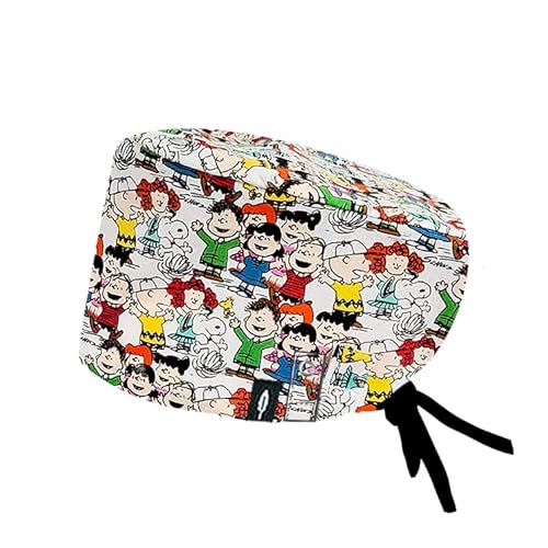 Modelo: SNOOPY AND FRIENDS CON SISTEMA CLICK - Pelo Largo -Gorro de Quirófano ROBIN HAT con sistema de sujeción con click - Ajustable - 100% algodón (Autoclave) Cover