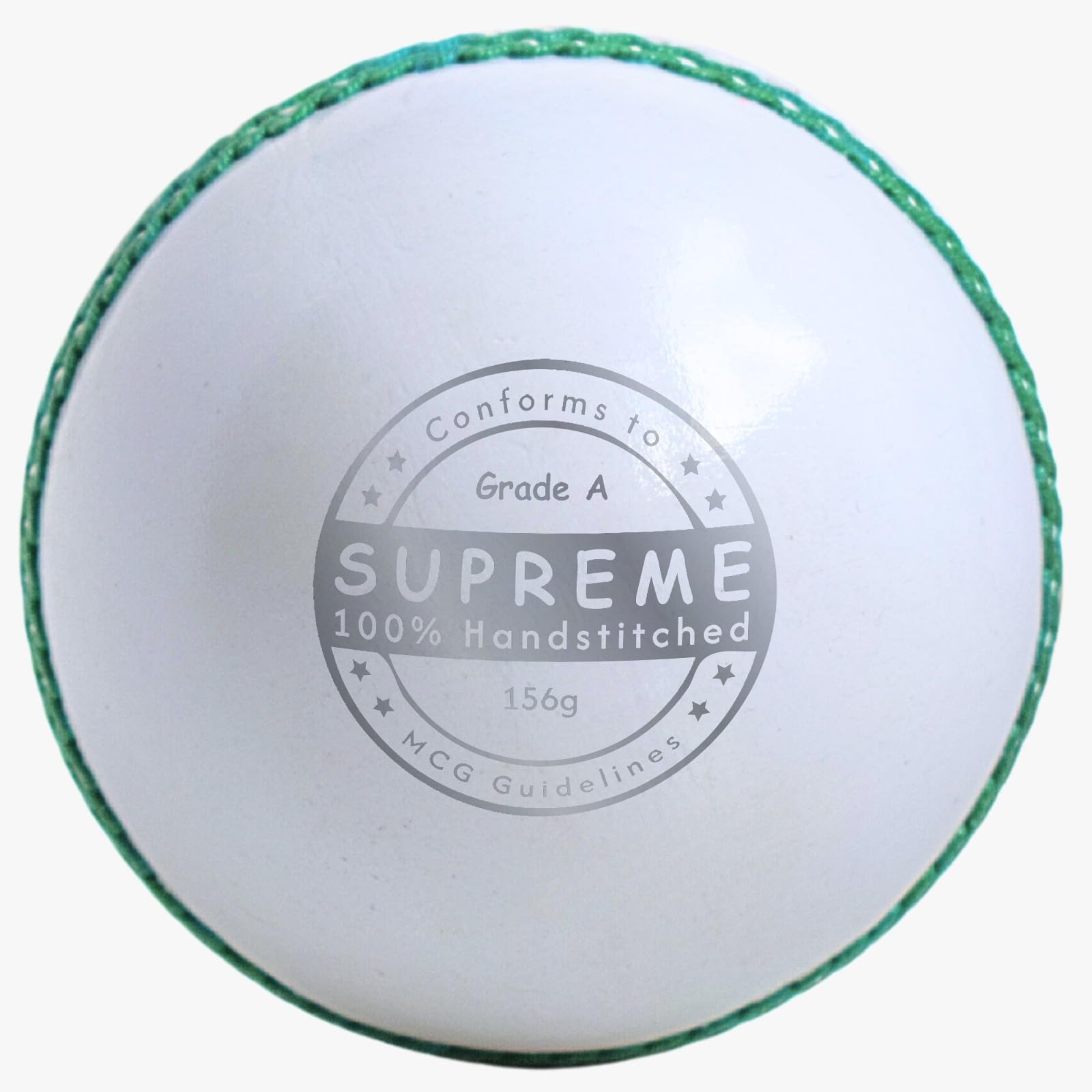 ONEGlobal Supreme Genuine Leather Cricket Ball | Leather Ball with Handstitched Seam | Match Quality Hard Balls for Club & League Matches (5.5oz Seniors, 6-White)