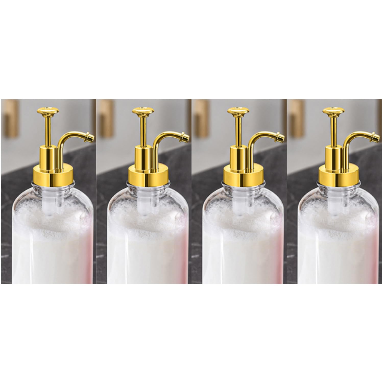 Coffee Syrup Dispenser 500 ml /16.9 oz, Glass Syrup Bottle Set of 4, Honey Dispenser with 36 Standard Labels and 5 Blank Labels, Gold Pumper, Funnel Included