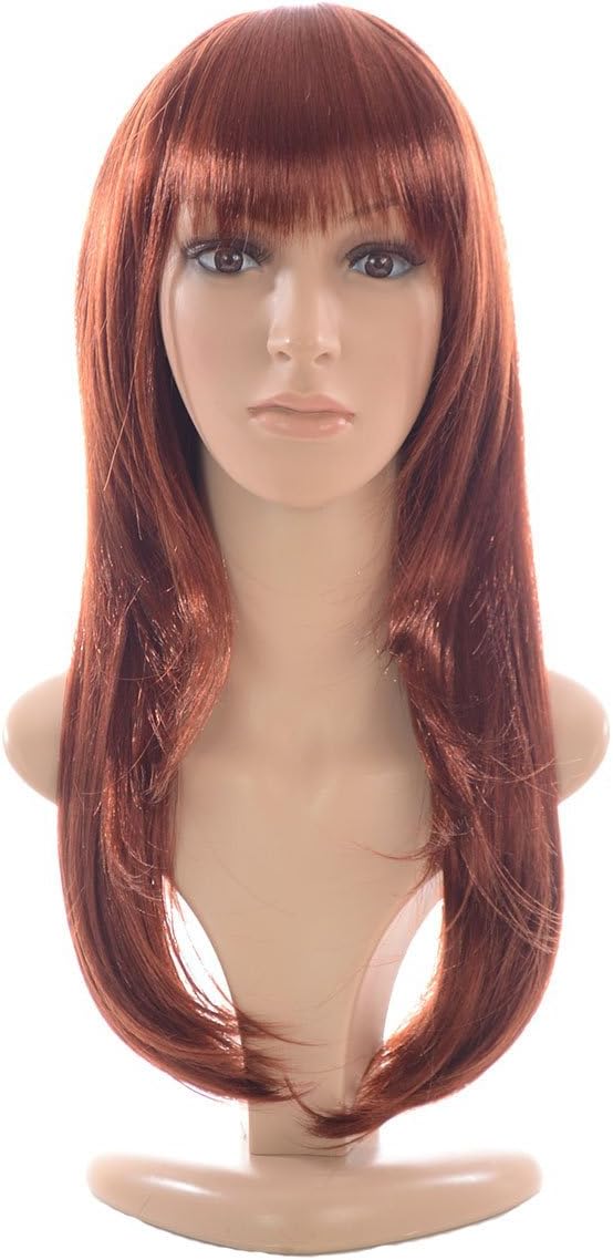 Long Ginger Auburn Redhead Wig | Face Framing Straight Wig | Soft Bangs