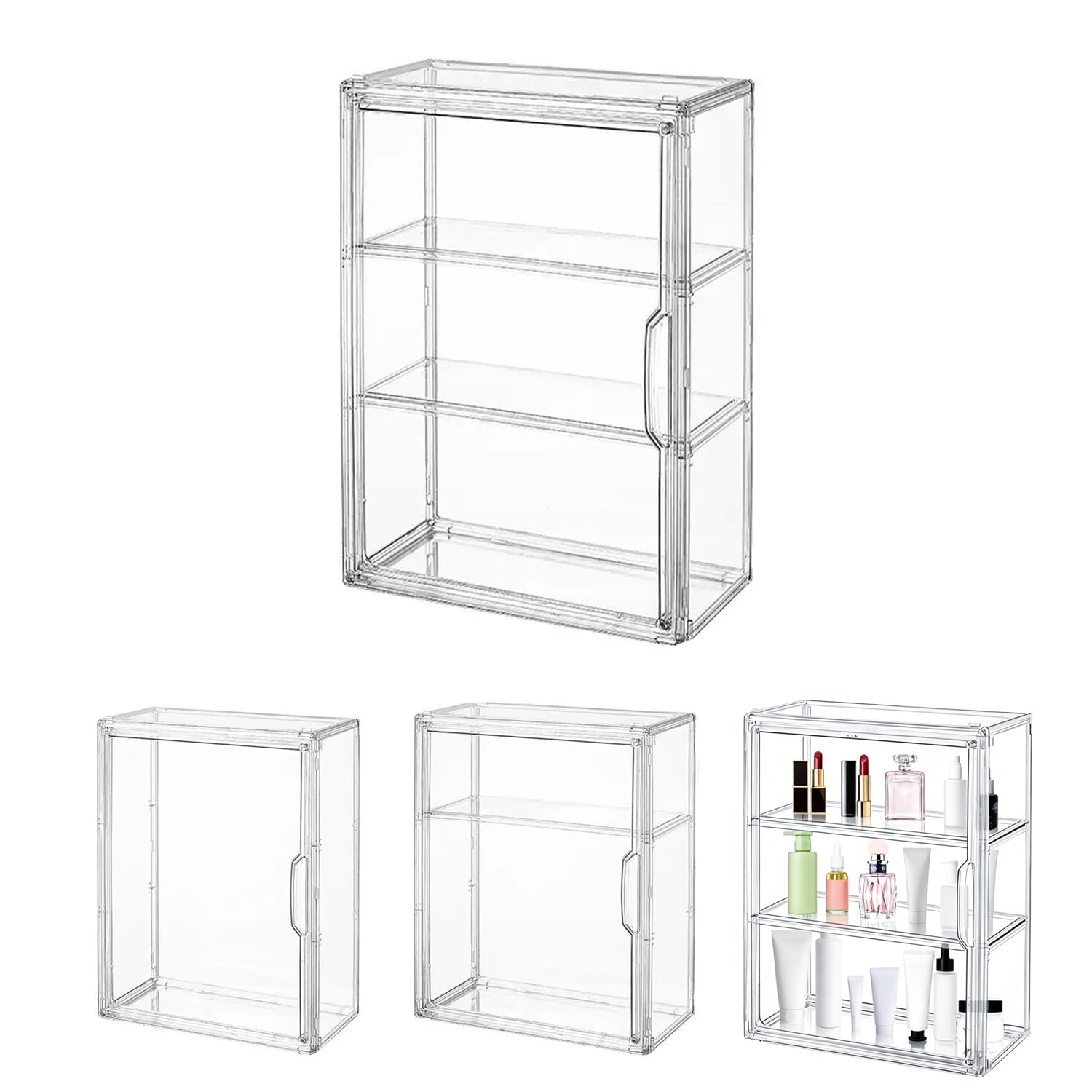 Vitrina acrílica de 3 capas con puerta magnética, pieza de arte acrílico autoensamblable para figuras de acción, miniaturas y coleccionables | Armario de plexiglás de alta calidad con cierre magnético