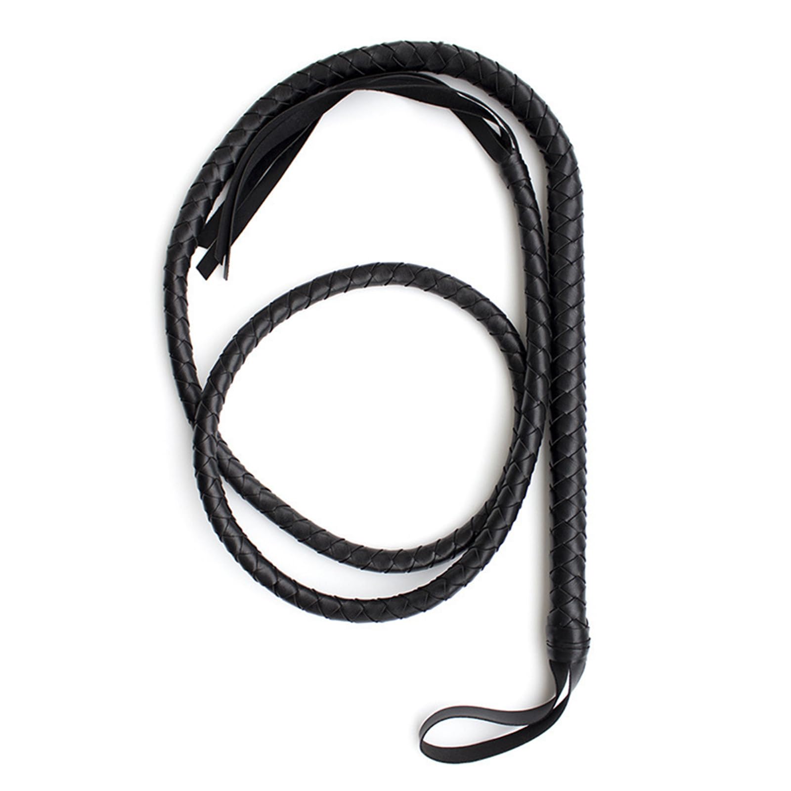 KRENIE Black Whip Costume Accessory – Indiana Jones Style Leather Bullwhip Prop, Catwoman Lion Tamer Cowboy Whip for Adults Women Men, Halloween Cosplay Party Supplies