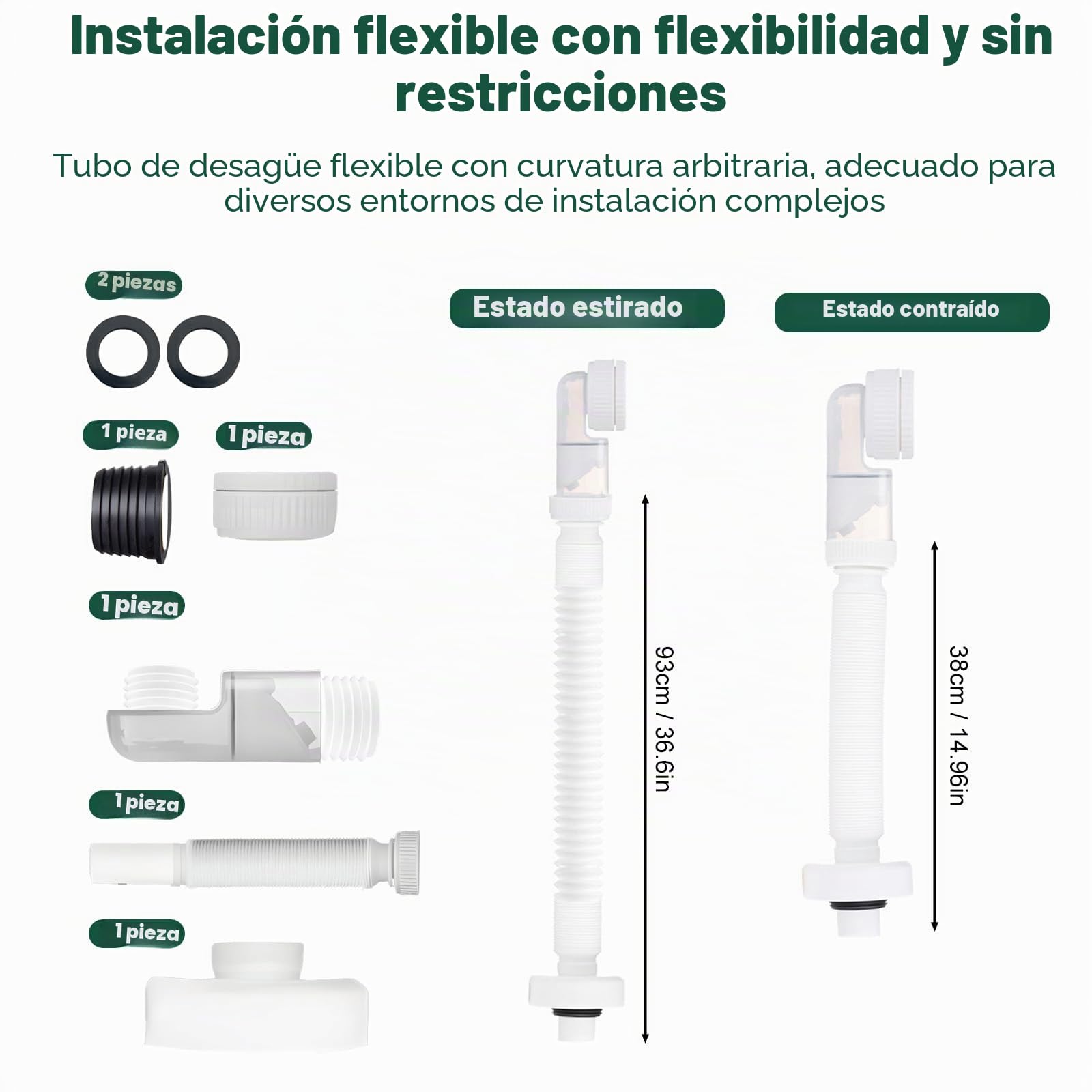 SI SEN Desague Lavabo, Desagüe Fregadero Reemplazable, Sifon Cocina Fregadero, Manguera de Drenaje Flexible, Para Baño Y Cocina
