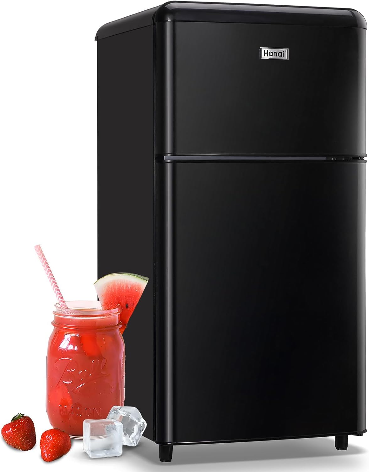 WANAI Small Refrigerator with Freezer 3.5 Cu.Ft Mini Fridge for Bedroom Dual Door Adjustable Shelves Dorm Refrigerator Suitable for Home Garage Office College Black