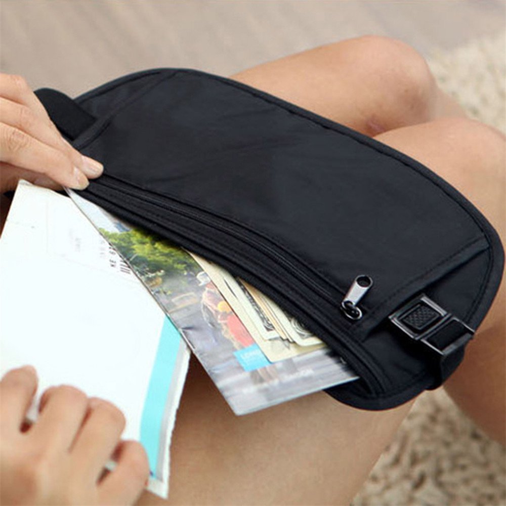 bjduck99 Water Resistant Waist Bag Slim Fanny Pack Travel Bum Pouch Running Belt - Black