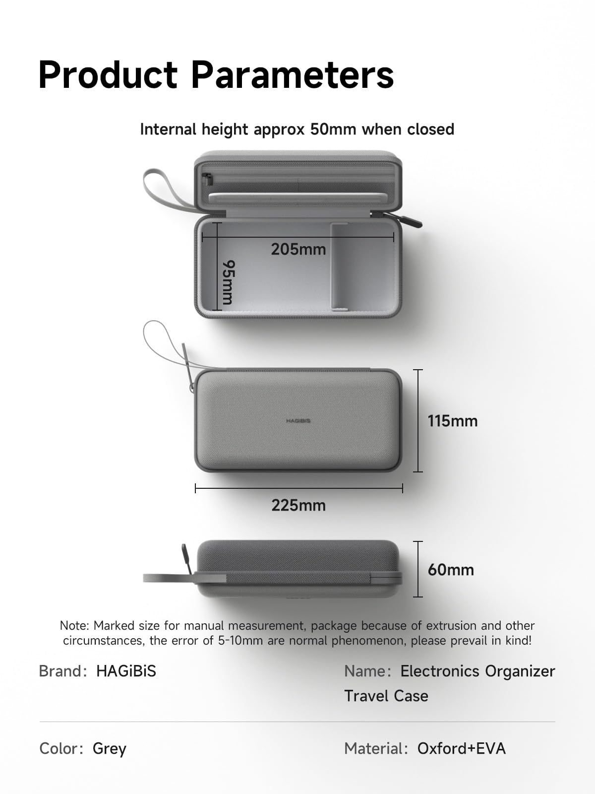 Hagibis Organizer da viaggio per elettronica, organizer per cavi, portatile, impermeabile, custodia per cavo, caricabatterie, power bank, scheda SD, mouse, chiavetta USB (DPB03 grigio)