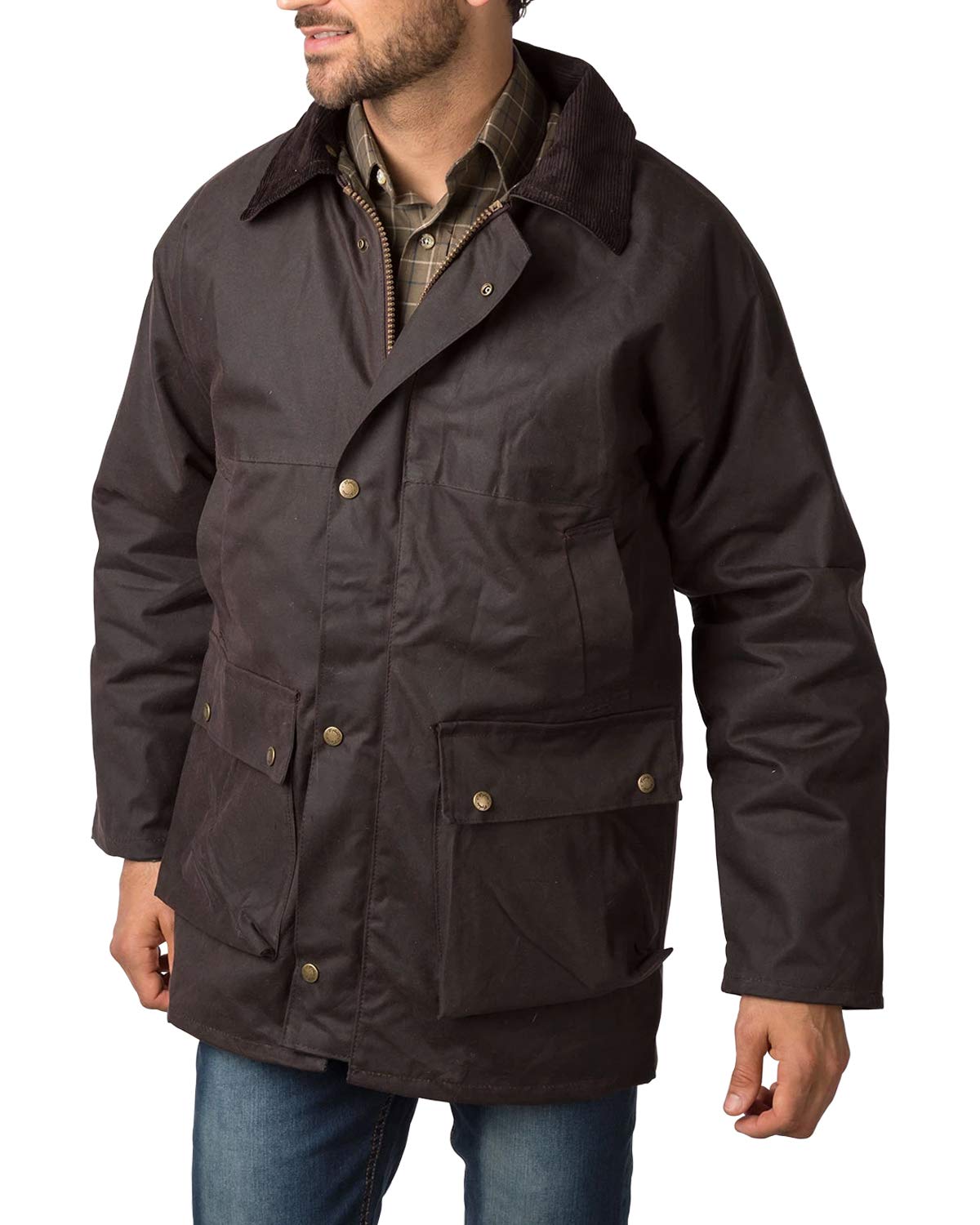 Rydale Men's Brown Thirsk Classic Wax Jacket Waxed Cotton Country Check Lining Coat