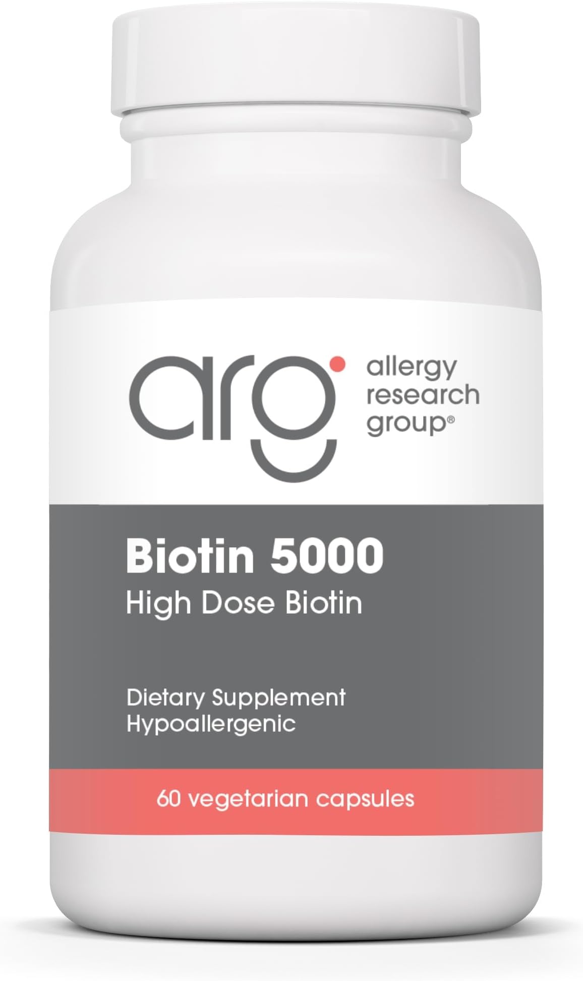 ARG Biotin 5000 - Delivers 5000 mcg Biotin - Vitamin B - Metabolism & Energy Production Support - Hair, Skin & Nail Supplement - Gluten-Free - 60 Servings - 60 Vegetarian Capsules