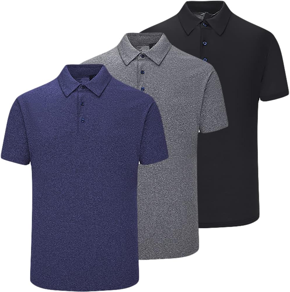 3 Pack Polo Shirts for Men Dry Fit Performance Short Sleeve Golf Polo Shirts