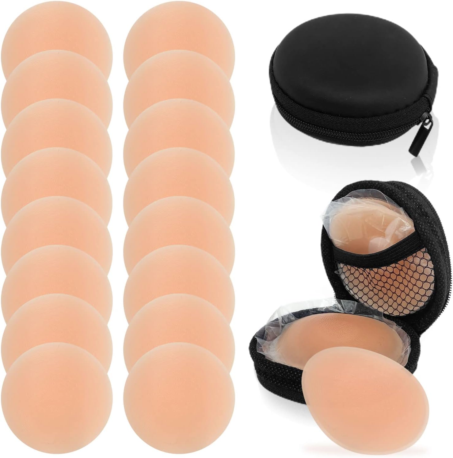 8 Pairs Silicone Nipple Covers, Reusable Nipples Pasties for Women, Adhesive Round Silicone Nipple Pads Cover for Boobs Invisible Breast Petals with Travel Case