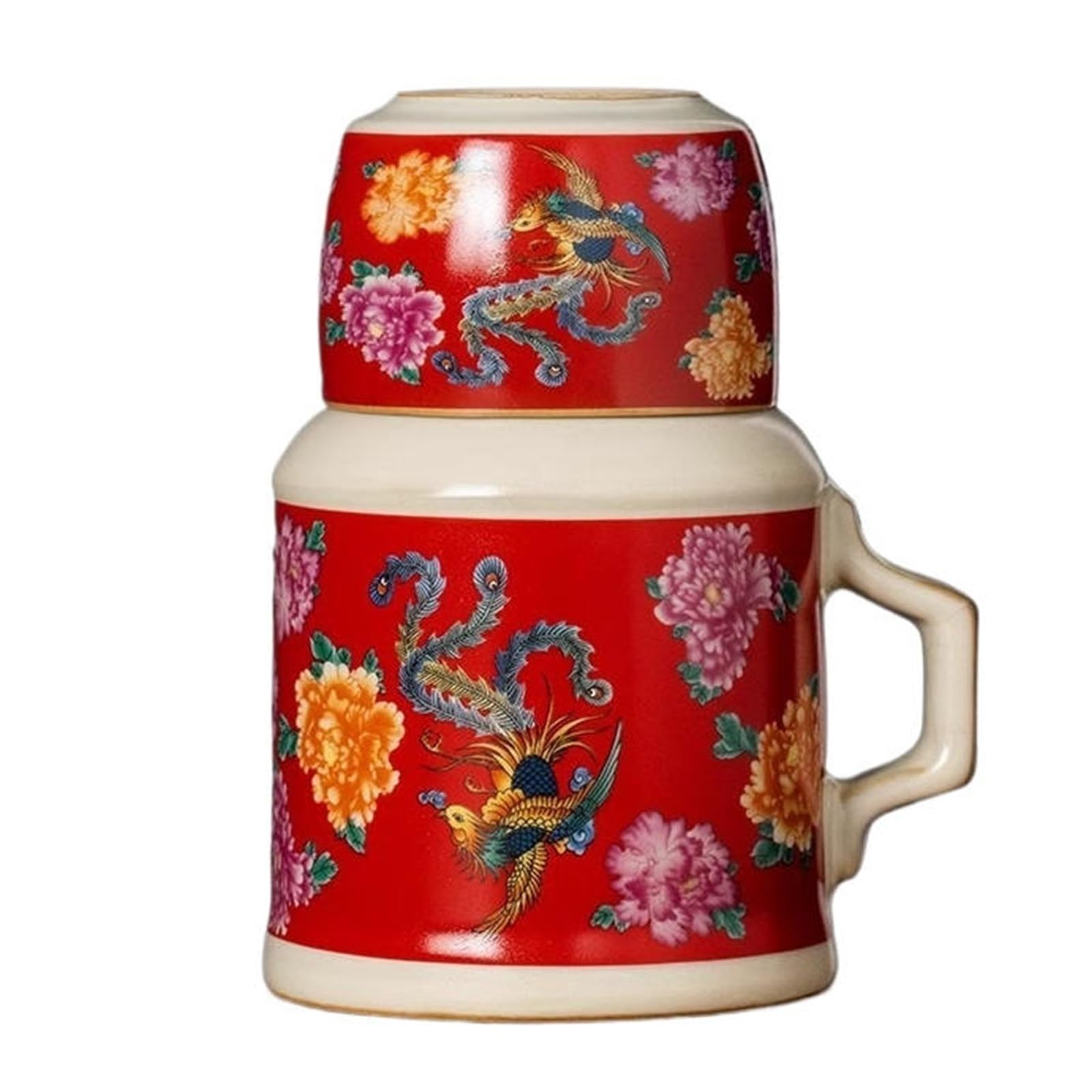 Bouilloire avec tasse, petite bouilloire chaude, ensemble tasses à thé, motif floral rétro, utilisation hivernale, préparation thé en vrac, eau chaude for aux fruits au bureau à domicile(Red)