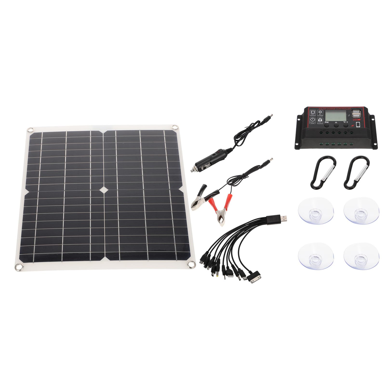 KOMBIUDA Kit Panneau Solaire Portable Monocristallin Flexible avec Contrôleur Chargeur Solaire Extérieur Léger pour Camping Randonnée Urgence