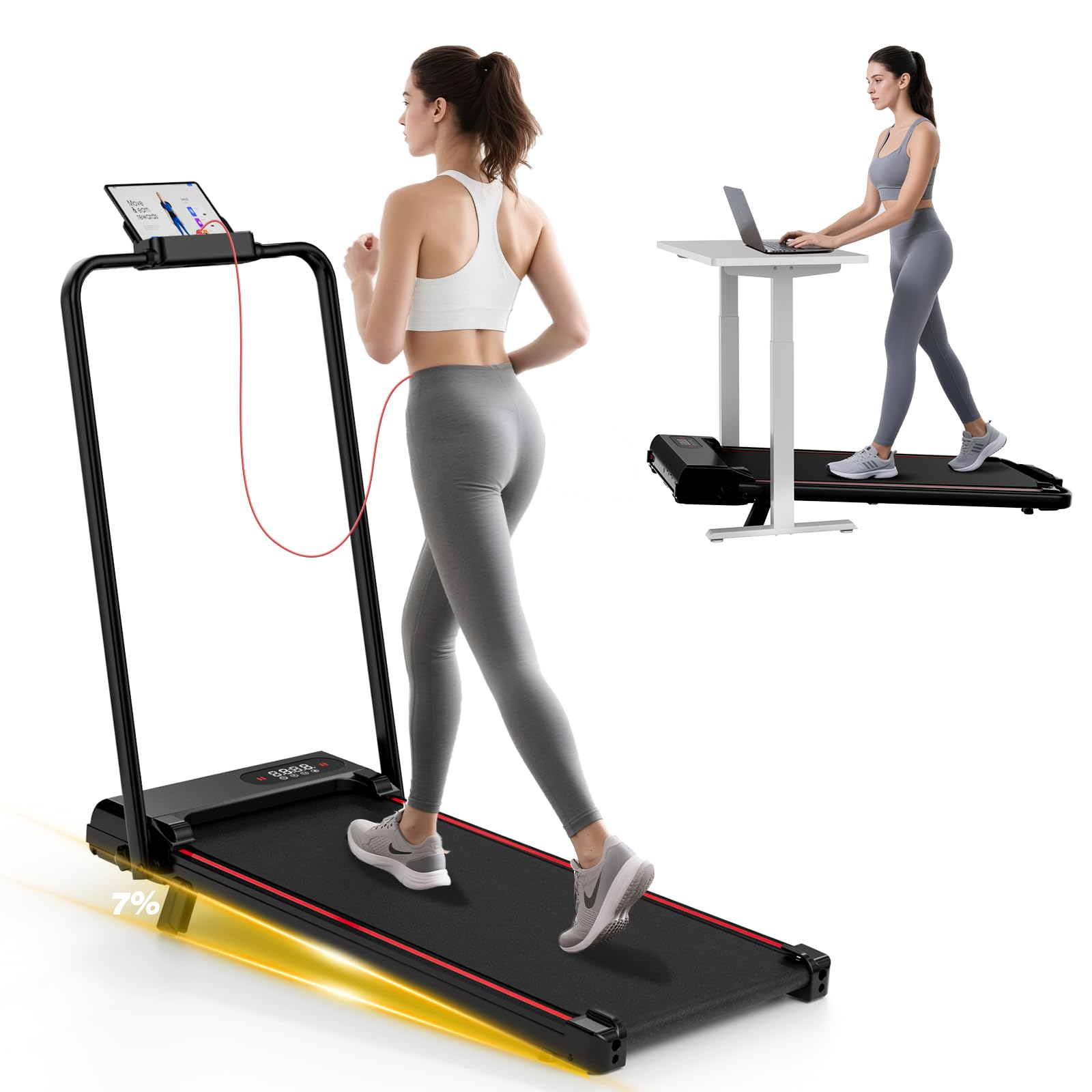 Walking Pad with Incline, 3 in 1 Treadmills for Home Foldable, 2.5HP Folding Treadmill Under Desk with Remote Control & LED Display for Home/Office Cardio Fitness Exercise (Charcoal Black) — image 1