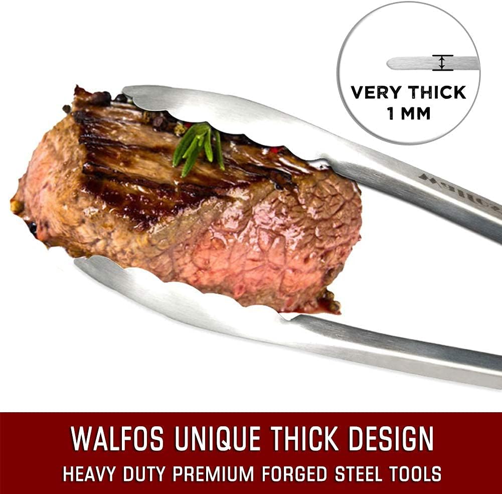 Walfos Locking BBQ Tongs - 12", and 16" Heavy Duty Kitchen Tongs, Stainless Steel and Non-Slip Heat Resistant Handle - Great for Cooking, Turning and Barbecue (Set of 2) : Patio, Lawn & Garden