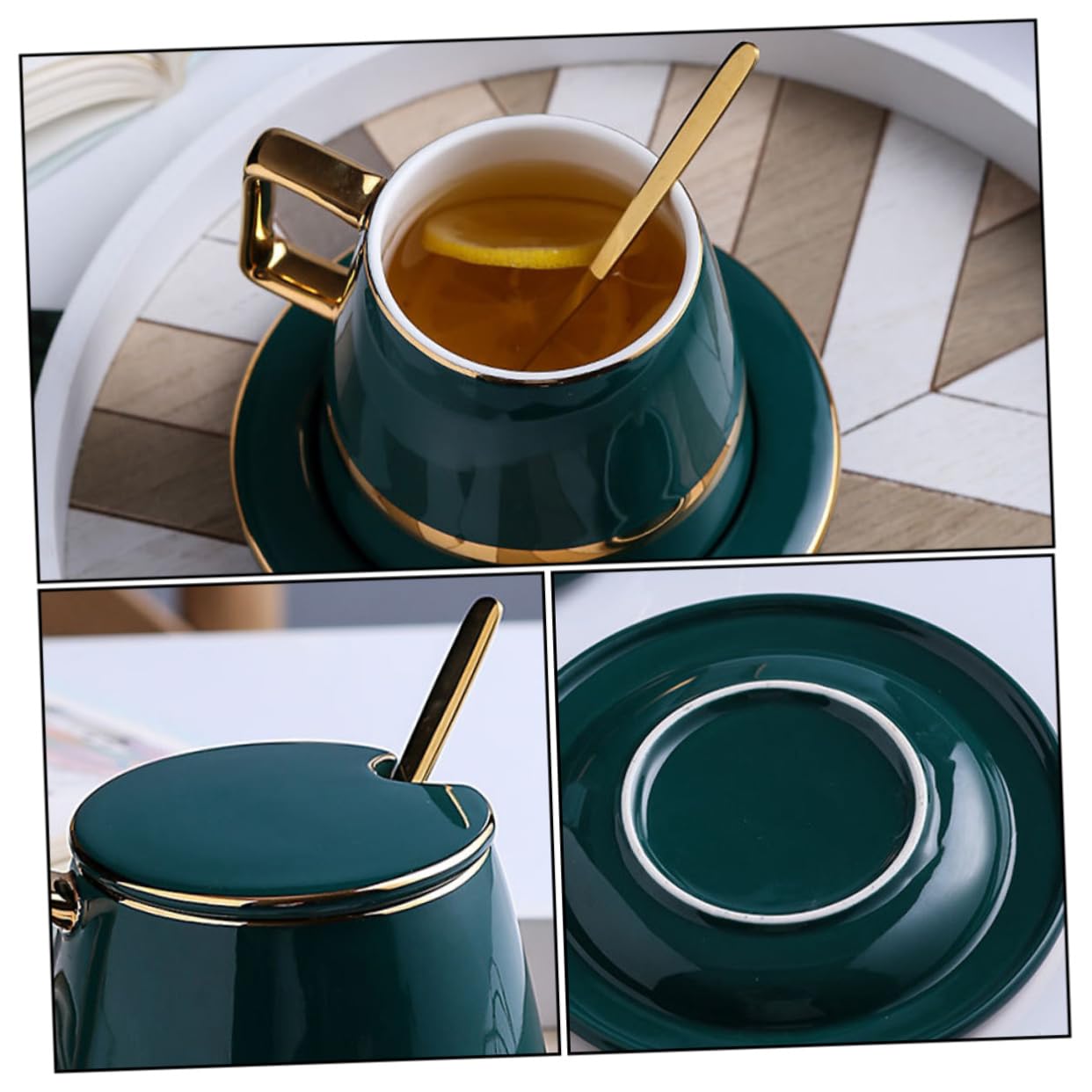 Set di Tazze da Caffè Tazza e Piattino Verde in Ceramica Stile Europeo per Ufficio e Bar