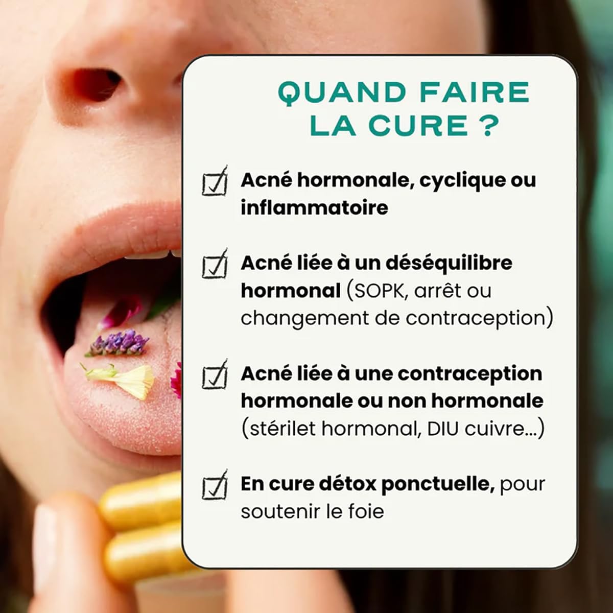 Circles CLEAR Peau Cheveux Ongles - Complément Zinc + Bardane Ortie Romarin Curcuma - Détox Peau & Équilibre Hormonal Femme - Acné Hormonale - 60 Gélules Vegan 1 Mois - Fabriqué en France